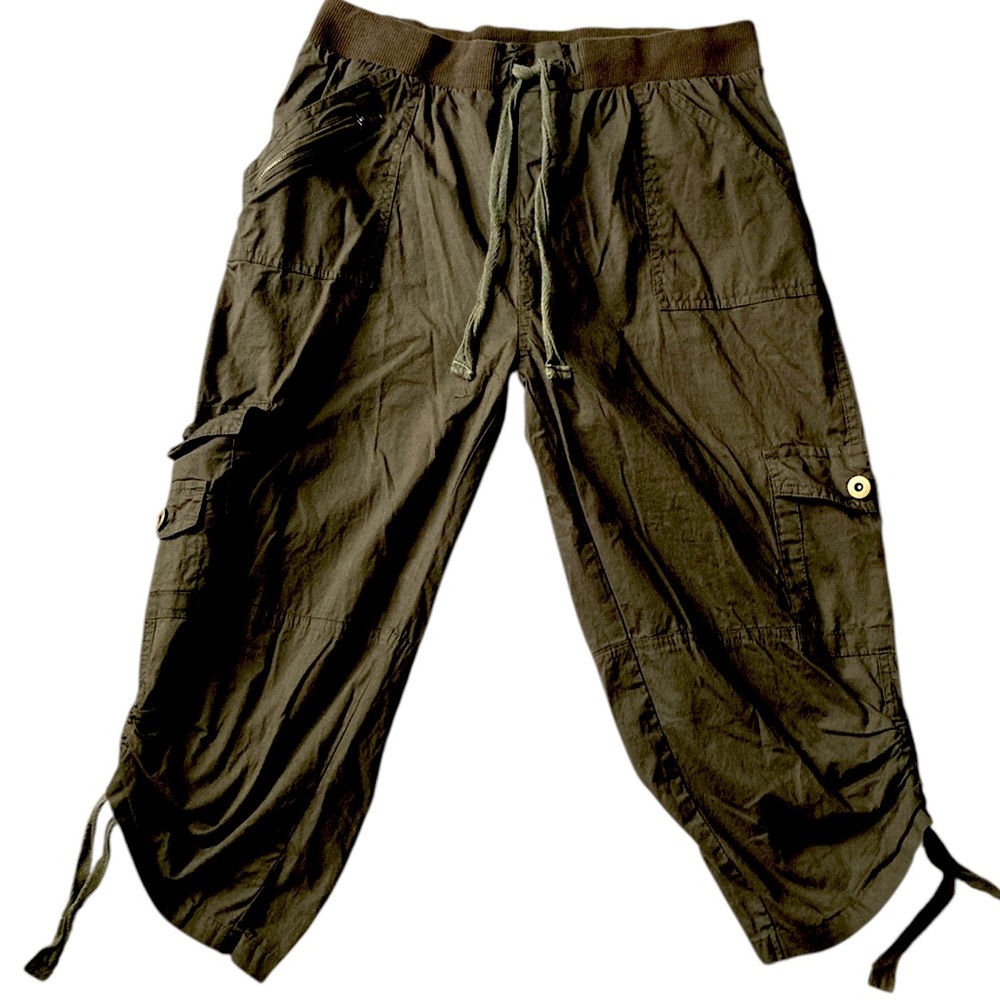 NWOT Helium London 1X Olive drawstring elastic waistband cargo capris